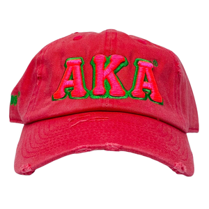 Gorra de Béisbol Ajustable de Algodón Lavado Estilo Vintage con Letra Bordada Verde y Efecto Desgastado Rosa Intenso AKA, Moda Casual - Product Image 1