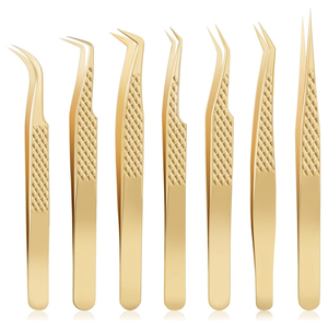 Precision Stainless Steel Gold Eyelash Tweezers Wholesale 7-Piece Set Volume & Classic Lash Extension Supplies Beauty <b>Tools</b> Kits - Product Image 1