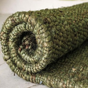 Handcrafted Jute Area Rug Rectangle Geometric Pattern Natural Dark Green Modern Living Room Floor Decor Spot Clean Washable - Product Image 3