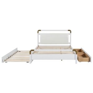 Lit plateforme en bois rembourré Queen Size avec 2 grands tiroirs T XL blanc avec lit gigogne - Product Image 5