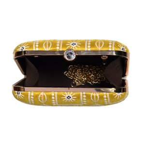 Yellow And White <b>Thread</b> Embroidery Clutch Bag Elegant Designer Evening Purse for Women Events - Product Image 3
