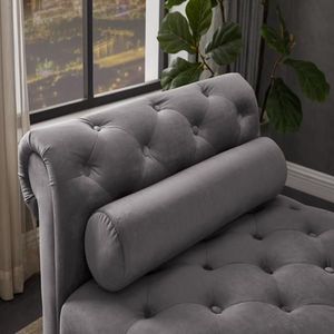 Panca Divano con Gambe in Legno Massello e Cuscini in Velluto Grigio Scuro con Cuscini Cilindrici - Product Image 4