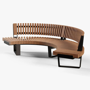Modular Curved Outdoor Bench with Weather-Resistant Wood Slats and Steel <b>Frame</b> for Park Plaza - Product Image 3