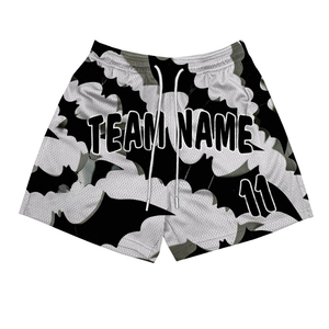 Pantalones Cortos Negros Personalizados de Malla con Diseño Gráfico Metálico, Transpirables, 100% Poliéster, Estilo Urbano, Cierre con Cordón Ajustable, Envío Rápido - Product Image 6