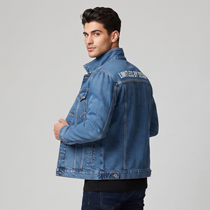 Blousons en jean d'hiver pour hommes de haute qualité, style décontracté urbain, avec imprimé au dos, col rabattu - Product Image 2