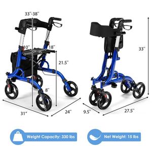 2-in-1 <b>Folding</b> Aluminum Senior <b>Walkers</b> & Rollators with Comfortable Seat - Product Image 4
