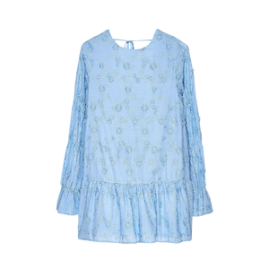 Vestido casual ajustado de mujer, blanco liso, hasta la rodilla, de encaje y malla, estilo bodycon, para fiesta, acampanado, lavable, de algodón bordado - Product Image 6