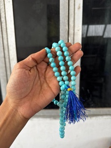 Turquoise Gemstone Mala Beads 108 Count Circle Shape Religious Meditation Jewelry Handmade Beading <b>Craft</b> Blue <b>Tassel</b> - Product Image 2