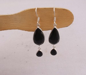 Handcrafted 925 <b>Sterling</b> <b>Silver</b> Black Onyx <b>Earrings</b> Vintage Boho Style Teardrop Stone <b>Dangle</b> <b>Earrings</b> Manufacturer Direct - Product Image 2