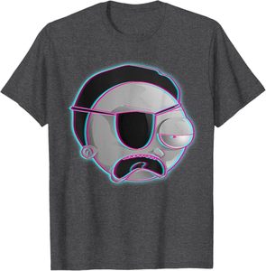 Camiseta Azul Marino para Hombre con Diseño de Personaje de Dibujos Animados y Contorno Neón, Manga Corta, Cuello Redondo, Estilo Casual - Product Image 4