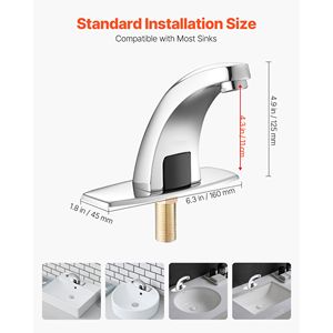 Rubinetto Automatico per Lavabo Bagno con Sensore di Movimento, Senza Contatto, a Batteria, Acqua Fredda, con Copertura Foro, Miscelatore - Product Image 3