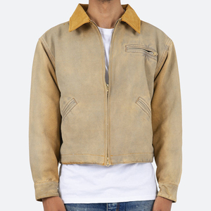 Heavy Cotton <b>Canvas</b> <b>Jacket</b> With Chenille Patches <b>Canvas</b> Workwear <b>Jacket</b> With Metal Zipper Closure - Product Image 2