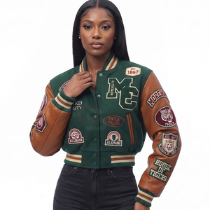 Chaquetas Varsity personalizadas para mujer, ligeras y cómodas, de gran venta, chaquetas premium para mujer con bordado HBCU, estilo crop top. - Product Image 1