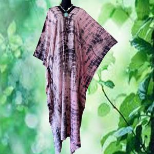 Vestido Caftán de Rayón Shibori Teñido a Mano, Talla Grande, Corte Holgado y Relajado, Estilo Boho para Mujer - Product Image 4