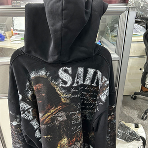 เสื้อฮู้ดดี้ทรงบ็อกซี่ แขนยาว ผ้าฝ้ายเฟรนช์เทอร์รี่ 100% หนัก 500gsm พิมพ์ลายกราฟิก สไตล์ดิสเทรส แบบครอป ยูนิเซ็กซ์ - Product Image 5