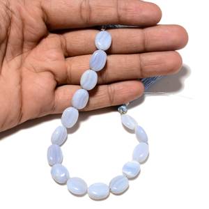 Perles ovales unies en agate dentelle bleue, fil de perles en pierre précieuse agate dentelle bleu clair pour la fabrication de bijoux DIY - Product Image 3