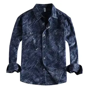 Wholesale men fashion casual denim jeans shirt long sleeves black jean shirts for men in reasonable price