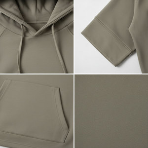 Custom Oversized Short Sleeve Hoodie <b>Men</b> Streetwear Drop Shoulder Kangaroo Pocket Blank Hoodie Manufacturer - Product Image 5