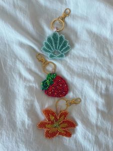 Embroidery Lily Key Ring Plant Pendant Gold Metal Hook Ornament Purple Beaded Flower Keychain Handmade Glass Seed <b>Bead</b> Bag Charm - Product Image 4