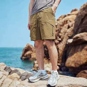Shorts cargo pour homme, couleur unie, taille élastique, séchage rapide, tissu Oxford, style décontracté avec poches zippées - Product Image 5