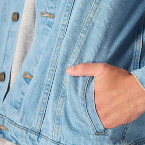 Veste en jean pour homme, coupe ajustée, col rabattu, hiver, écologique, antibactérienne, poches sur la poitrine, fermeture à boutons en corne - Product Image 6