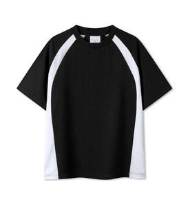 T-shirt Homme Oversize à Manches Raglan, Noir et Gris Contrastant, Tricoté, Décontracté, Col Rond, Couleur Unie, Design à Blocs de Couleurs - Product Image 2