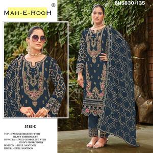 Conjunto de Salwar-Kameez y Dupatta de Georgette Sintético Pesado con Bordado de Lentejuelas y Trabajo Khatli para Festivales - Compra Online en India - Product Image 3