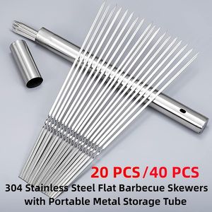 Spiedini per Barbecue Lunghi e Piatti in Acciaio Inox 304 da 37,6 cm, 20/40 Pezzi, Spiedini per Kebab Riutilizzabili, Accessori BBQ Portatili con Contenitore in Metallo - Product Image 2