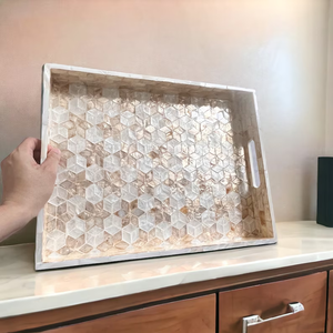 Bandeja Decorativa con Incrustaciones de Madreperla PERFECT ENTERPRISES: Flores de Estrella Dorada, Bandeja para Servir - Product Image 2