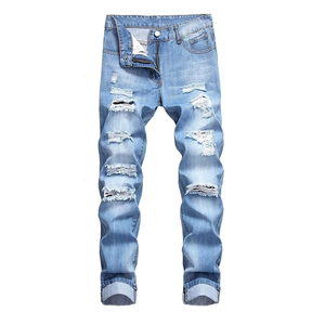 กางเกงยีนส์แฟชั่นสตรีทแวร์ผู้ชาย สีน้ำเงิน กางเกงยีนส์เพ้นท์ลาย ดีไซน์เนอร์ กางเกงฮิปฮอปทรงสลิมฟิต สไตล์พังก์ กางเกงยีนส์ดีไซน์เนอร์ - Product Image 2