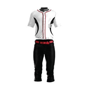 Men Baseball Uniform Set <b>White</b> Black Red Jersey Short Sleeve <b>Button</b> Front Breathable Polyester All Seasons Team Numbers Print - Product Image 1