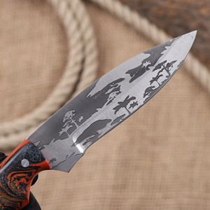 Cuchillo de caza nórdico de hoja fija de acero 12C27 con punta de gota y mango de resina de grado industrial, personalizado OEM, con acabado ácido. - Product Image 4