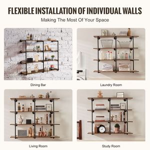 Mensola Galleggiante Industriale a 4 Livelli in Legno Rustico, Larghezza 11,8 Pollici, Supporto a Parete per Libreria, Set di 3 Connettori e Supporti per Mensole - Product Image 4