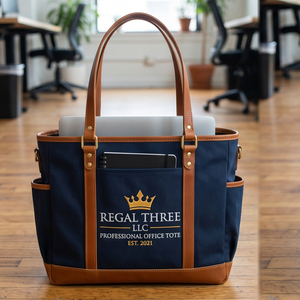 Bolso de lona profesional Regal Three Llc para oficina con ribete de cuero y bolsillo frontal para uso diario - Product Image 1