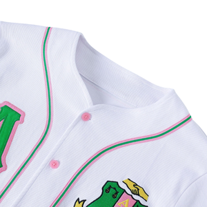 AKA <b>Baseball</b> Jersey for Women Pink Green Button-Up Sports Jersey Short Sleeve Casual Greek Apparel Pink Green Color - Product Image 5