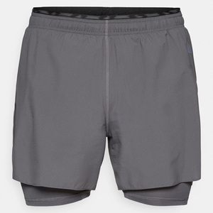 Men's Gray Double <b>Layer</b> Canvas Running Shorts Quick Dry Drawstring Closure Elastic Waist Solid <b>Mid</b> Rise Breathable - Product Image 6