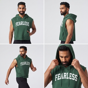 <b>Men</b> Oversize Sleeveless Hoodie <b>Crop</b> <b>Top</b> 100% Cotton Loose Fit Pullover <b>Crop</b> Hood <b>Men</b> Printed Workout Sleeveless <b>Crop</b> Hoodies - Product Image 6