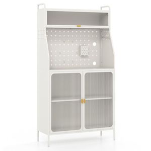 Scaffale da Cucina a 5 Ripiani in Ghisa con Porta a Ribalta Trasparente e Pannello Forato - Product Image 1
