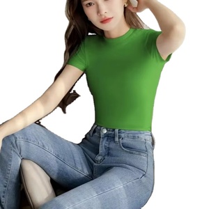 Camiseta de seda helada de manga larga suave ajustada de verano informal para mujer con cuello redondo camisa inferior de protección solar de Color sólido versátil - Product Image 1