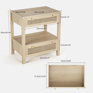 Table de chevet en rotin à double tiroir - Product Image 4