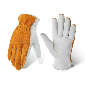 Guantes de Trabajo de Cuero, Piel de Vacuno de Grano Completo, Lisos, Antideslizantes, Resistentes a la Abrasión, Guantes de Seguridad de Uso General con Puño Recto - Product Image 1