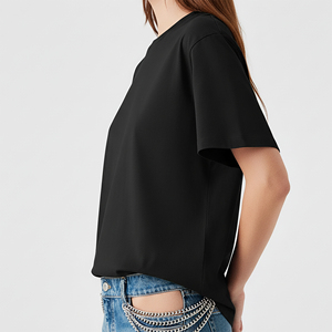 Camiseta Corta de Color Sólido Hecha a Medida, Camiseta de Manga Corta para Mujer, Ropa Casual, Estilo Hip Hop, Transpirable, Verano, 100% Algodón, Apliques - Product Image 2