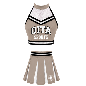 Ensemble d'uniformes de cheerleading personnalisés beiges, jupe plissée, haut court, tenue de performance d'équipe, compétition de danse, vêtements de sport athlétiques - Product Image 1