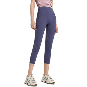 Leggings de yoga noirs sans couture taille haute pour femmes, longueur mollet, extensibles dans quatre directions, taille élastique, couleur unie, pantalon d'entraînement - Product Image 2