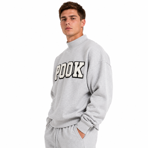 <b>Mens</b> Mock Neck Sweatshirt with Custom Chenille Letter Embroidery 100% Cotton Fleece <b>Pullover</b> <b>Mens</b> Mock Neck Sweatshirt - Product Image 4