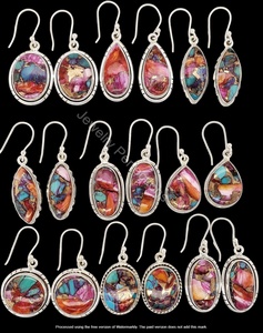 Natural Pink Spiny Turquoise Mix Shapes 925 Sterling <b>Silver</b> Drop Bohemian <b>Earrings</b> Fashionable Gift Women <b>Wedding</b> Anniversary - Product Image 2