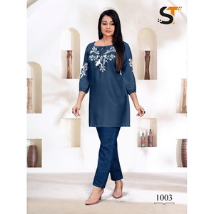 DESIGNER RAYON BRODERIE TRAVAIL UNIQUEMENT KURTI BLEU - Product Image 1
