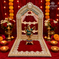 Singhasan Mutiara Beludru Buatan Tangan Tradisional India Terlaris, Patung Dewa Laddu Gopal Krishna Ganesha untuk Pengaturan Pooja di Rumah dan Kuil