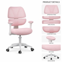 Chaise d'étude pour enfants rose à double dossier, réglable en hauteur, pivotante, pour les devoirs, la lecture et les activités créatives