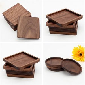 Stylish Cute Wooden Coasters Black Walnut Natural Wood Drink Coaster Modern <b>Table</b> Protection for Coffee <b>Table</b> Dining - Product Image 6